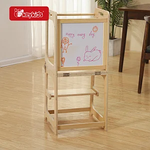 4 in 1 Toddler Kitchen Stool Helper Tower Wooden Kids Step Stool with Chalkboard W08G386